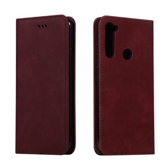 Capa de Couro com Bolso Interno para Xiaomi Redmi Note 8/8t Vermelho